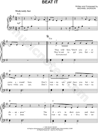 Michael Jackson Beat It Sheet Music Easy Piano In E Minor Transposable Download Print Sheet Music Easy Piano Michael Jackson
