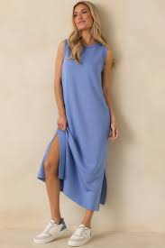 Blue Jersey Knit Sleeveless Maxi Dress - All Dresses | Red Dress