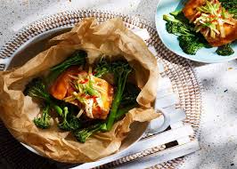 Garnish with the sliced green tops of the scallions. Ginger Salmon With Oyster Sauce And Broccoli Recipe