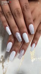Acrylic nail designs can be created with a blend of matte black and shiny silver. Promnails Coffinshape Nails Silver Silvernails Glitter Whitenails Prom Nailsbyvenerice Silver Acrylic Nails Prom Nails Silver White And Silver Nails