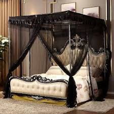 Black Ebony Ruffled Four 4 Post Bed Canopy Netting Curtains Sheer Panel Any Size Ebay In 2020 Canopy Bed Frame Bed Curtains Canopy Bed Curtains