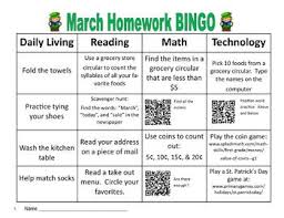 Bingo At Home App Instructions March Homework Bingo With Qr Codes Homework Bingo Special Education Students Homework