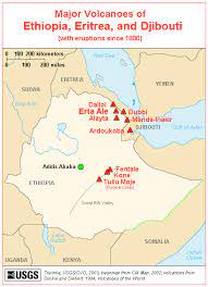 Map Of Major Volcanoes Of Ethiopia Ethiopia Volcano Djibouti Map