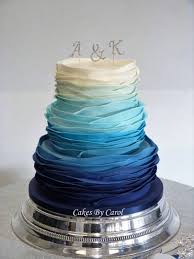 3 Tier Bespoke Blue Ombre Ruffle Wedding Cake Ombre Wedding Cake Blue Wedding Cakes Blue Unique Wedding Cakes