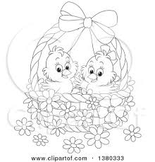 Maybe you would like to learn more about one of these? Clipart Of A Black And White Basket With Two Cute Easter Chicks And Flowers Royalty Free Vector Illustration By Alex Bannykh 1380333