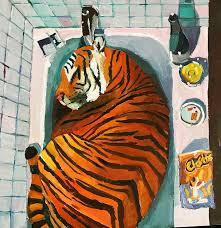 Sleeping 🐅 tiger. When i was little. I used to think there was a tiger who  lived under my bed. And when he wasn't sleeping under the bed, he would be  eating