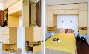 Style ancien, lattes horizontales et coupe droite. Gagner De La Place En Installant Des Meubles Au Dessus Du Lit