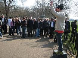 Speaker S Corner Hyde Park London Anyone Can Bring A Soapbox Or Whatever They Wish To Stand On And Speak Freely It London Hyde Park London London Places