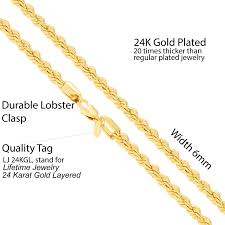 Lifetime Jewelry Gold Chain For Men Women Teen Boys 6mm Rope Chain 20x More Real 24k Plating Than Other Necklaces Solid Thick Durable