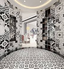 Add stark contrast to your white kitchen by installing dark tile floors. China Modern Style Black Mixed White Color Floor Artistic Tile Design China Floor Tile Ceramic Porcelain Tile