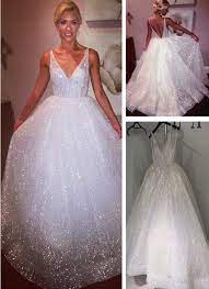 Sparkly Ball Gown V Back Long Prom Evening Dress Glitter Wedding Dress Sparkle Wedding Dress White Prom Dress