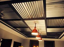 Restored Barn Lights With Corrugated Ceilings In 2019 Basement Ceiling Painted Corrugated Tin Ceiling Basement House