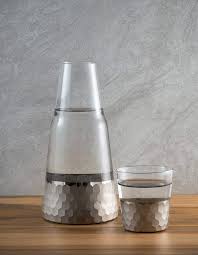 Makes An Ideal Gift Fitz And Floyd Daphne Platinum Bedside Water Carafe With Tumbler Glass Pitcher Vintage bedside water carafe and glass | carafe and glass set.