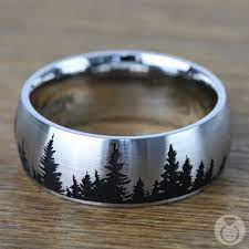 Laser Carved Pine Tree Pattern Men S Wedding Ring In Cobalt Wooden Wedding Ring Mens Rings Fashion Pretty Engagement Rings