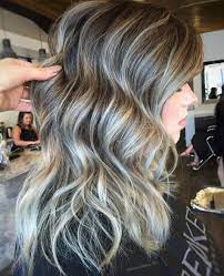 Brown Wavy Hairstyle With Gray Highlights Silver Hair Color Grey Hair Color Silver Hair Highlights