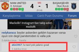 Ayrıca maç ile ilgili opta istatistiklerini bulabilir, maçın skoru için düzenlenen ankete katılabilir, mackolik foruma yazılan yorumları görebilir ya da. Her Yerdeler Basaksehir 1 Man United Ms Stan O Solskjaer 4 Okan Buruk United G Mmgg Ggmm G Iy 3 0 Karsilastirma Iddaa Canli Guldum Net Caps Arama Motoru