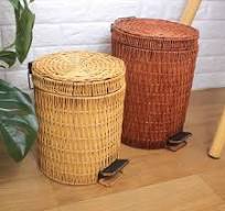 Rattan Pedal Bin with Lid, Creative Double Layer Dustbin, Touchless Trash  Can with Foot Pedal, Round Rattan Garbage Can Trash Bin with Removable ...