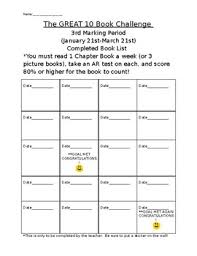 Book Challenge Chart By Elementary Reading Resource Tpt