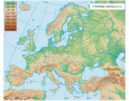 Detaljna i izuzetno tačna fizičko geografska karta evrope, prilagođena školskom uzrastu. Reke I Jezera Evrope