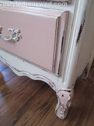 Close Up Of The Distressing Annie Sloan Chalk Paint In Pure White And Antoinette Sealed Annie Sloan Painted Furniture Painted Furniture Chalk Paint Furniture