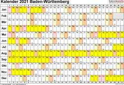 19 verschiedene pdf kalender 2021 in allen erdenklichen farben und formen kostenlos zum download. Kalender 2021 Baden Wurttemberg Ferien Feiertage Excel Vorlagen
