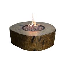 Elementi Blazing Timber 37 In Round Eco Stone Propane Fire Pit In Natural Brown Ofe101 Lp The Home Depot Stump Fire Pit Fire Pit Natural Gas Fire Pit