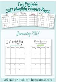 Free Printable A5 2017 Monthly Calendars Live Craft Eat Planner Pages Free Printable Calendar Monthly Monthly Calendar Printable