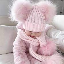 Knitted Double Faux Fur Pom Pom Hat Fashion Baby Girl Outfits Baby Fashion Baby Romper