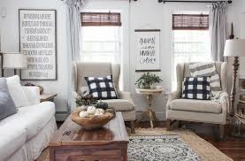 Modern Farmhouse Style Living Area With Neutral Accents Ivory Wingback Chairs With Buffalo Check Throw Pillows Loving Fall Living Room Rooms For Rent Room