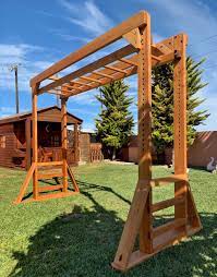Sheldon S Monkey Bar Set Forever Redwood Monkey Bars Backyard Diy Monkey Bars