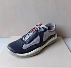 Prada America S Cup Ps 0906 Sneakers Trainers Blue Leather Mesh Sz 42 Us 9 5 Prada Laceupfashionsneakerstrainers In 2020 Blue Leather Blue Sneakers Leather