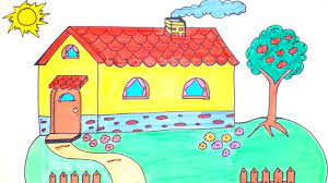 Wooden house bed frame is baby bed for children for sleep and play. How To Draw And Color A House For Kids Easy House Drawing For Kids Basic Drawing Drawing Techniques