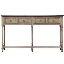 Harper Bright Designs Antique Grey Rectangular Console Table With Drawers And Shelf Wf188957aal The Home Depot In 2020 Sofa Table With Storage Gray Console Table Wood Console Table