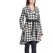 Black And White Houndstooth Coat Women S Yoki Black White Houndstooth Belted Flare Trench Coat Houndstooth Coat Trench Coats Women Black White Coat