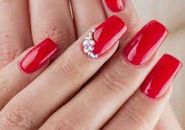 If you have short nails, visually lengthen them will help vertical strip of the rhinestone. Long Red Nails With Rhinestone Are Simply Gorgeous Red Nails Long Red Nails Bright Red Nails