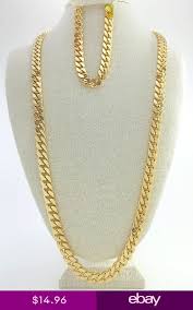 Cuban Link Chain Set Gold Plated 24 30 36 Inches Long 10mm Wide 9 Bracelet Gold Chains For Men Gold Gold Chains