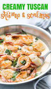 Creamy Tuscan Shrimp And Scallops The Blond Cook Recipe Shrimp And Scallop Recipes Seafood Soup Recipes Scallop Recipes