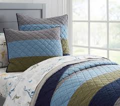 1 comforter & 2 pillow cases. Nwt Pottery Barn Kids Block Stripe Twin Quilt Kelly Green Navy Blue Gray 2 Avai Quilts Home Garden Worldenergy Ae