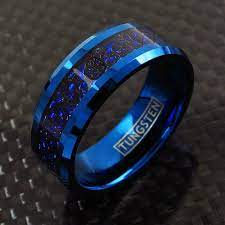Stunning Blue Tungsten Ring With Black Celtic Dragon On Deep Cobalt Blue Faux Carbon Fiber Inlay Blue Tungsten Ring Rings For Men Tungsten Mens Rings