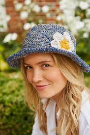 Daisy Hemp/Cotton Hat Denim Women's hemp and cotton crocheted sun hat. This  brimmed hat is perfect to wear at the beach, garden, or anywhere