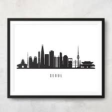 Seoul Skyline Printable Black White Wall Art Seoul South Etsy In 2020 Black And White Wall Art White Wall Art Poster Wall Art