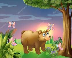 Un oso bajo el árbol con cuatro mariposas Vector de stock por  ©interactimages 21610499