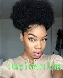 Human Afro Puff Ponytail Short High Ponytail Afro Natural Curly Ponytails Human Hair Drawstring Hair Puff Hair Accessories Bun Afro Ponytail
