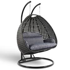 wicker hanging egg swing chair double seater charcoal w charcoal blue seat by leisuremod swinging chair porch swing chair hanging swing chair
