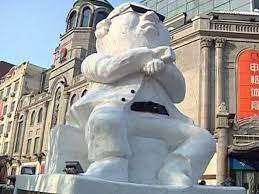 Photo about giant bronze sculpture of psy`s gangnam style statue in front of coex. 20 Foot Psy Ice Statue Stars In Snow Festival