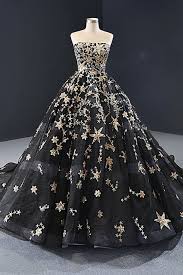 Black Ball Gown Prom Dress 2020 Sweetheart Black Organza Gold Star Applique Long Formal Prom Dress Evening Dress Black Ball Gown Formal Prom Dresses Long Senior Prom Dresses