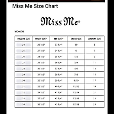 Miss Me Sizing Chart From Tinas Closet On Poshmark Miss