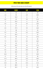 five ten shoe size chart best picture of chart anyimage org