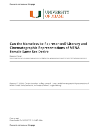 Can the Nameless be Represented? Literary and Cinematographic  Representations of MENA Female Same Sex Desire
