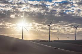 © 2020 sky manga inc. Wind Turbines In Desert Landscape At Sunset Taiba Ceara Brazil Stockphoto